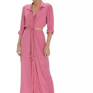 NWT Vix Flora Long Cover Up Dress Medium M Pink Cutout Belt Gold Detailing $288